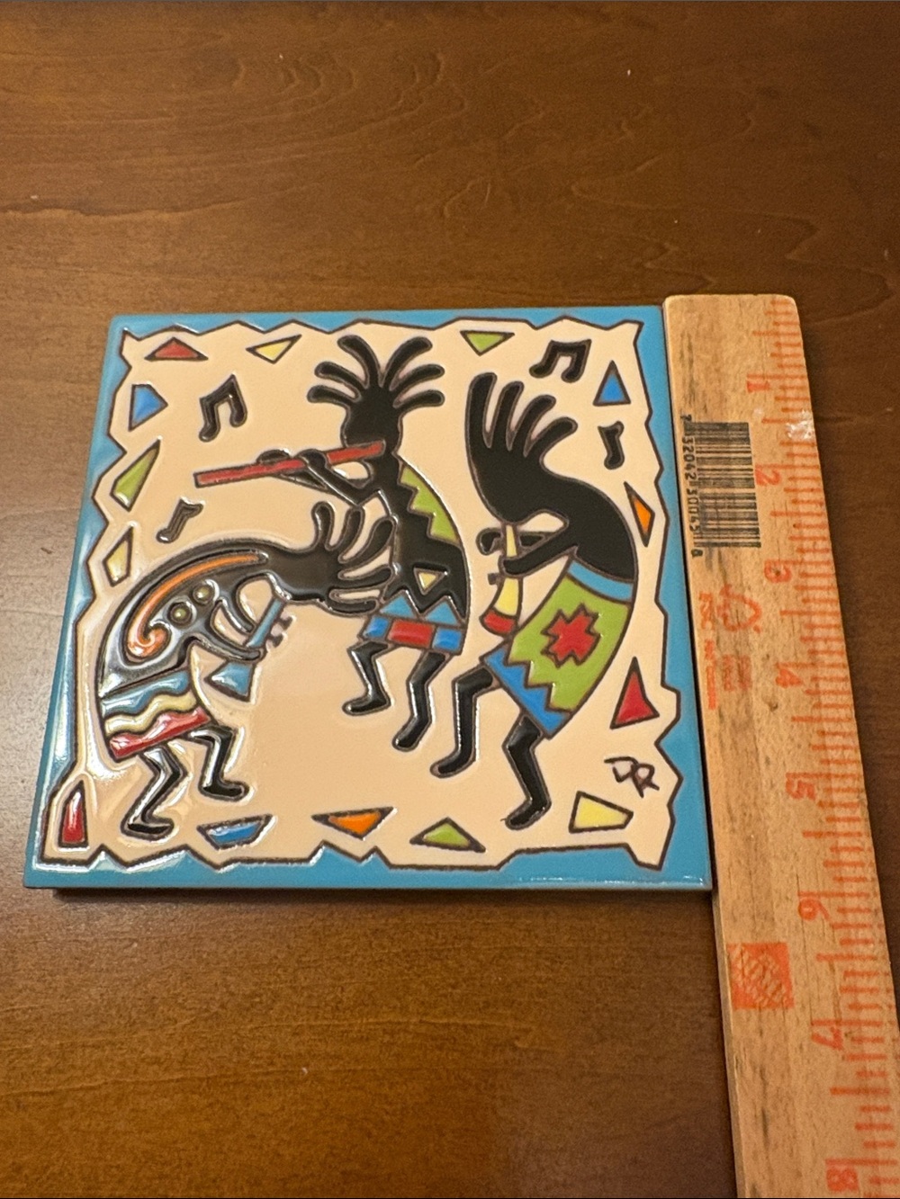 Hand-Painted Kokopelli Ceramic Tile Trivet in Blue